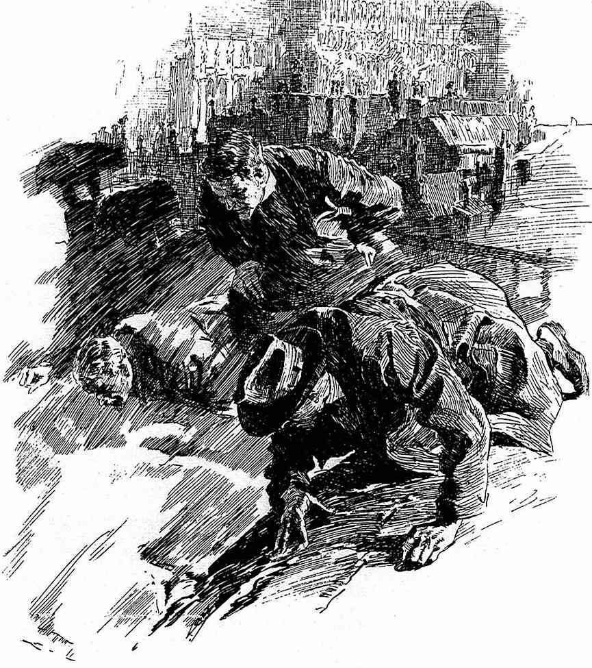 Joseph Clement Coll a Joseph Clement Coll illustration of three men looking in a cemetary hole