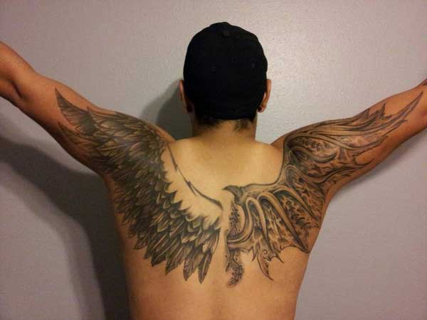the good the bad wings tattoo for man the good the bad wings tattoo for man