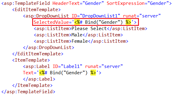 Set the selectedvalue property of dropdownlist when the row is in edit mode