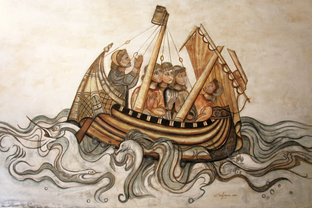 El Barco Medieval- Arte Mural. La realización del fresco pintor Emil Grigoras