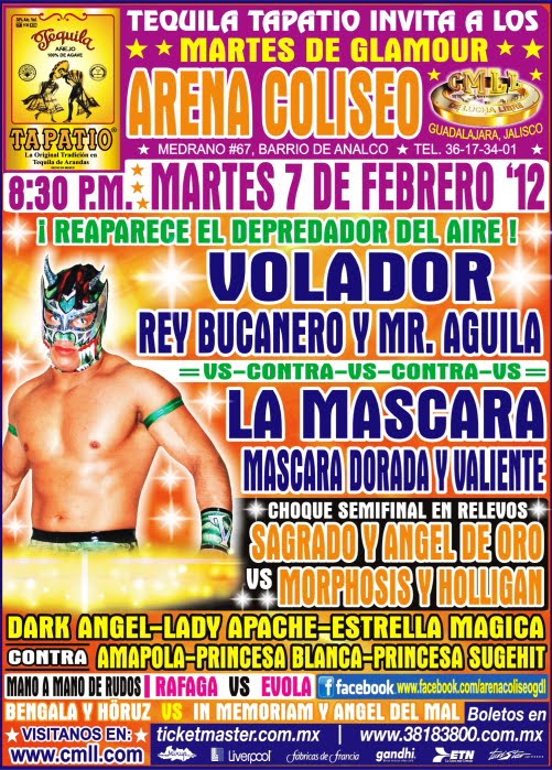 Lucha Libre CARTELERA CMLL ARENA COLISEO GUADALAJARA 7 FEB