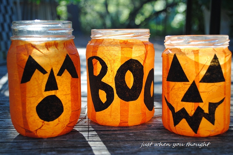 Just when you thought...: DIY Halloween Pumpkin Jar Candle Holders