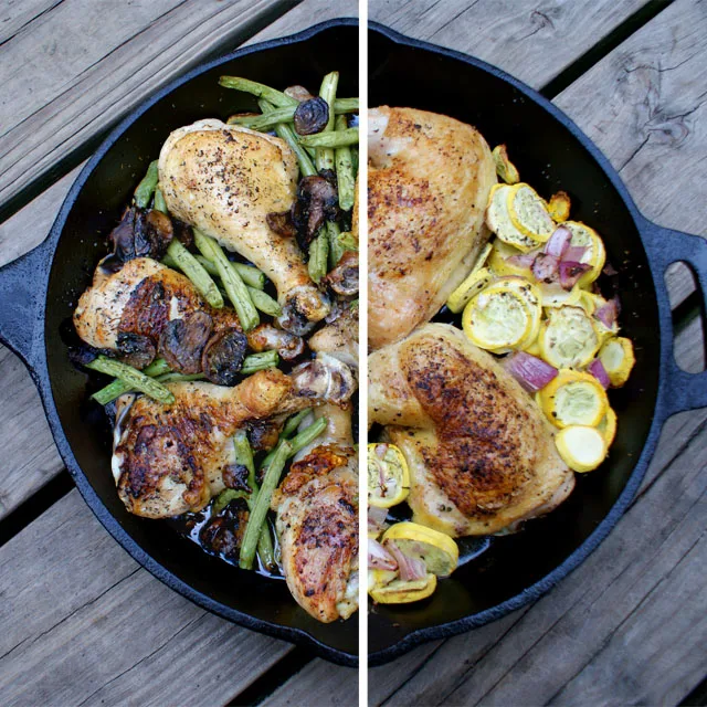 Cast Iron Skillet Chicken and Summer Vegetables | thetwobiteclub.com