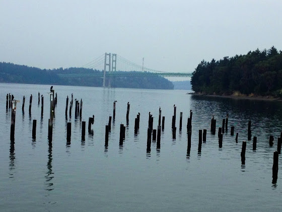 Titlow Beach in Tacoma, WA looking Northwest at the Narrows Bridge.