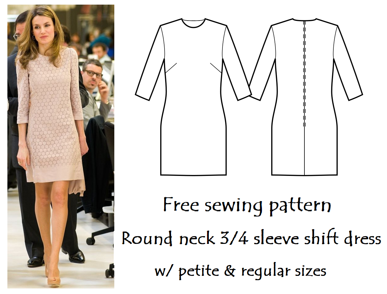 The Little Sewist: Round neck 3/4 sleeve shift dress pattern