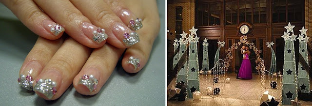 nail art with crystal and pink polish wedding decor with star stands and balls