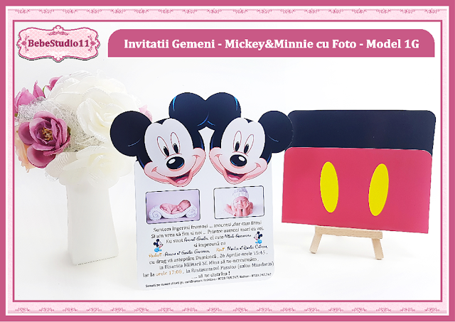 invitatii botez cu foto gemeni Mickey si Minnie