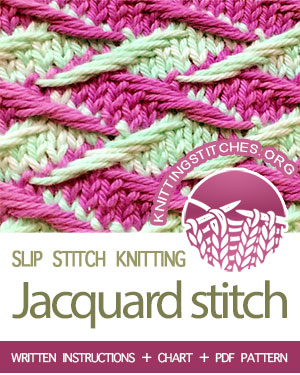 SLIP STITCH KNITTING — #howtoknit the Zig Zag Jacquard stitch (Rick Rack Jacquard stitch). FREE written instructions, Chart, PDF knitting pattern. #knittingstitches #slipstitchknitting