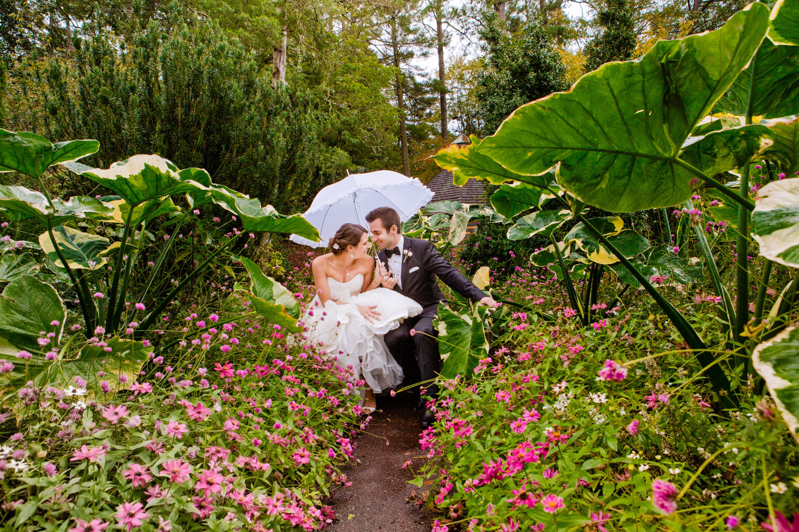 Bride and groom in Alice in Wonderland
