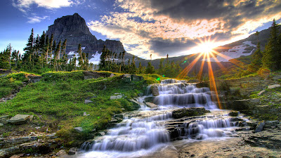 Flowing Water Shining Sun Full HD Nature Background Wallpaper For Laptop Widescreen