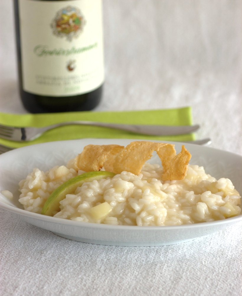 Colazione da Jo Risotto con mela verde, Gewürztraminer e croccante cialda