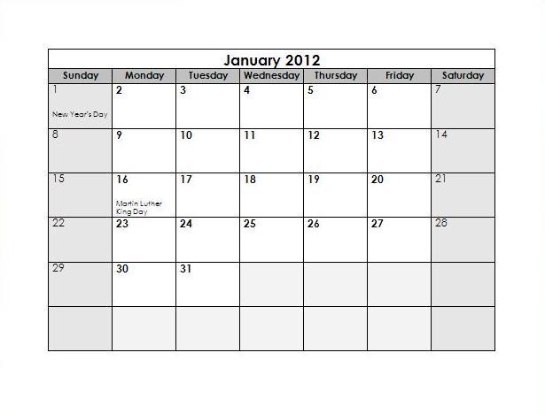 Free Printable Calendar 2011 2012 2013: 2012 Monthly Templates with