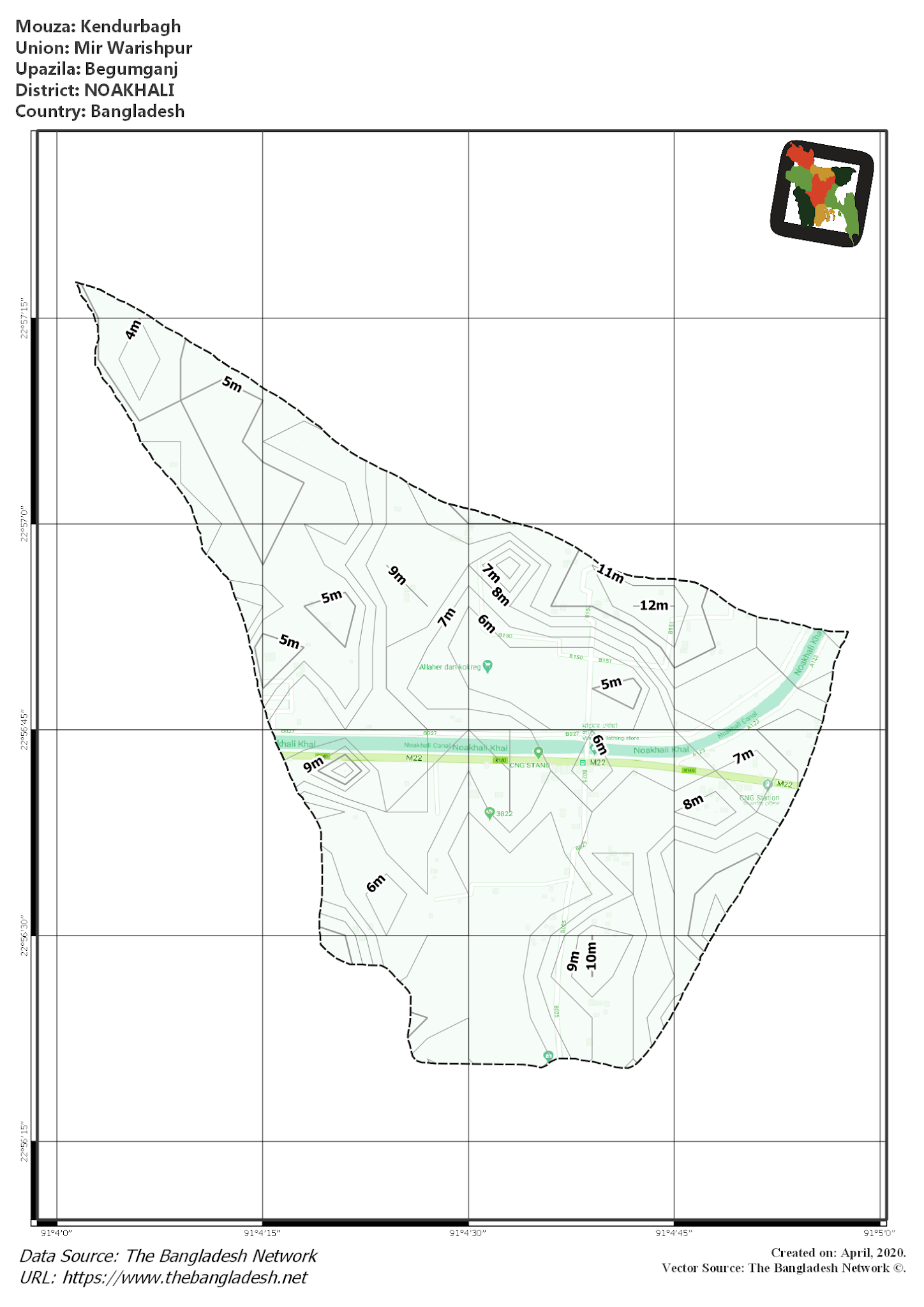 Map of Kendurbagh Mouza of Begumganj Upazila, NOAKHALI, Bangladesh.