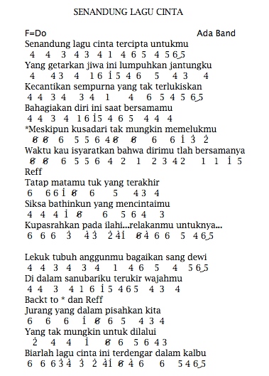 Not Angka Lagu Senandung Cinta - Ada Band | Pianika | Recorder