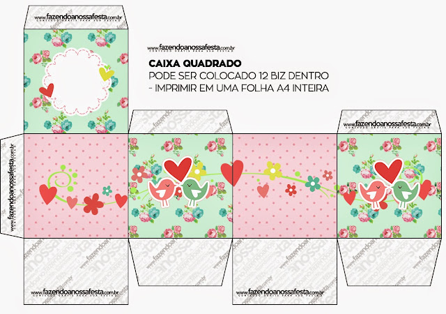 Caja Cubo para Imprimir Gratis de Pajaritos Enamorados.