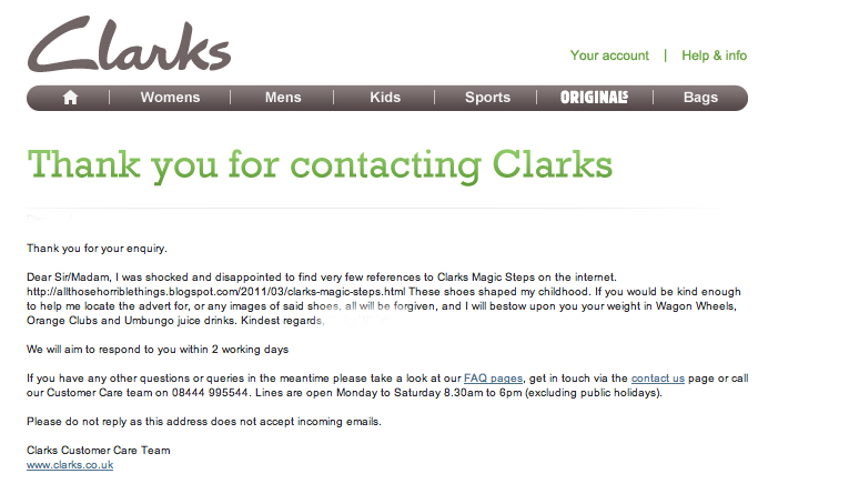 clarks customer care line