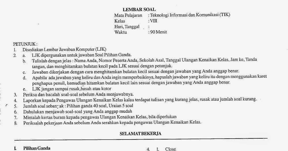 Contoh Soal Tik Kelas 8 Smp Rumah Siswa