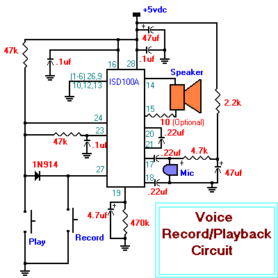 Voice Recorder using ISD1000A IC |Electronic Schematic Circuit Diagram