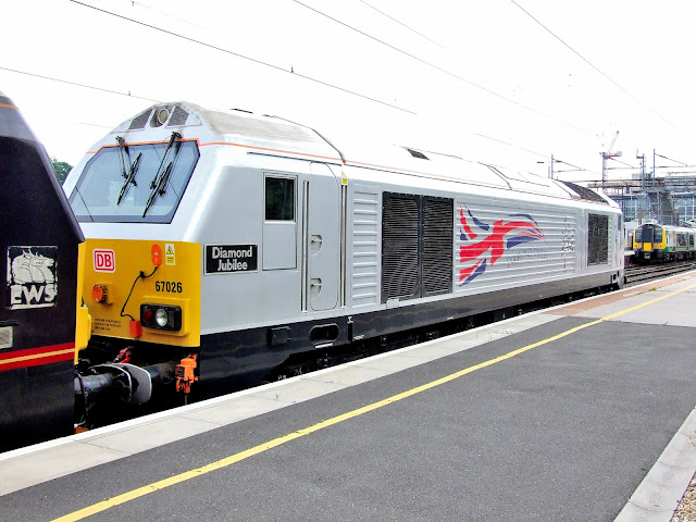Class 67026 Diamond Jubilee Locomotive at Northampton Class 67026 Diesel Locomotive 'Diamond Jubilee' Stands in Northampton Railway Station