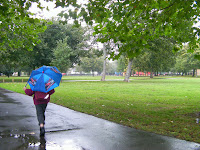 wet park footpath in rain