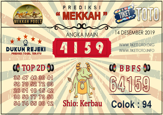 Prediksi Togel MEKKAH TIKETTOTO 14 DESEMBER 2019