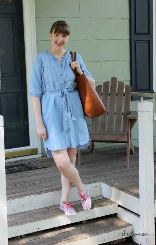 chambray dress and floral sneakers for the weekend | www.shealennon.com