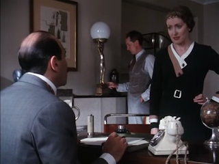 David Suchet, Hugh Fraser and Pauline Moran as Hercule Poirot, Arthur Hastings and Miss Lemon in Agatha Christie's Poirot