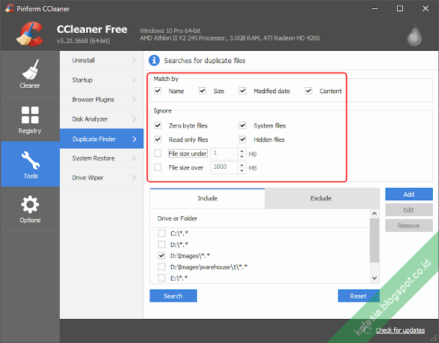 duplicate finder pada ccleaner