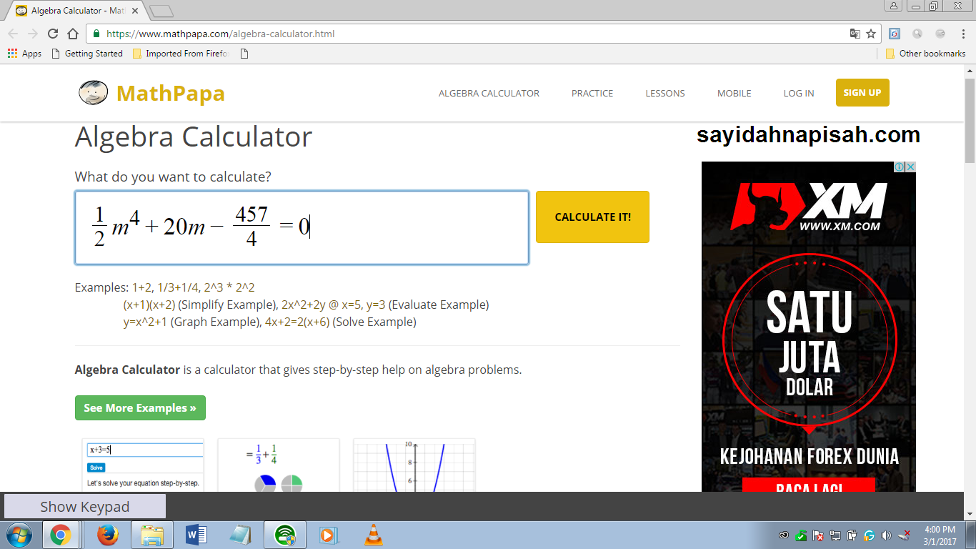 Algebra Calculator & Quartic Equation Calculator