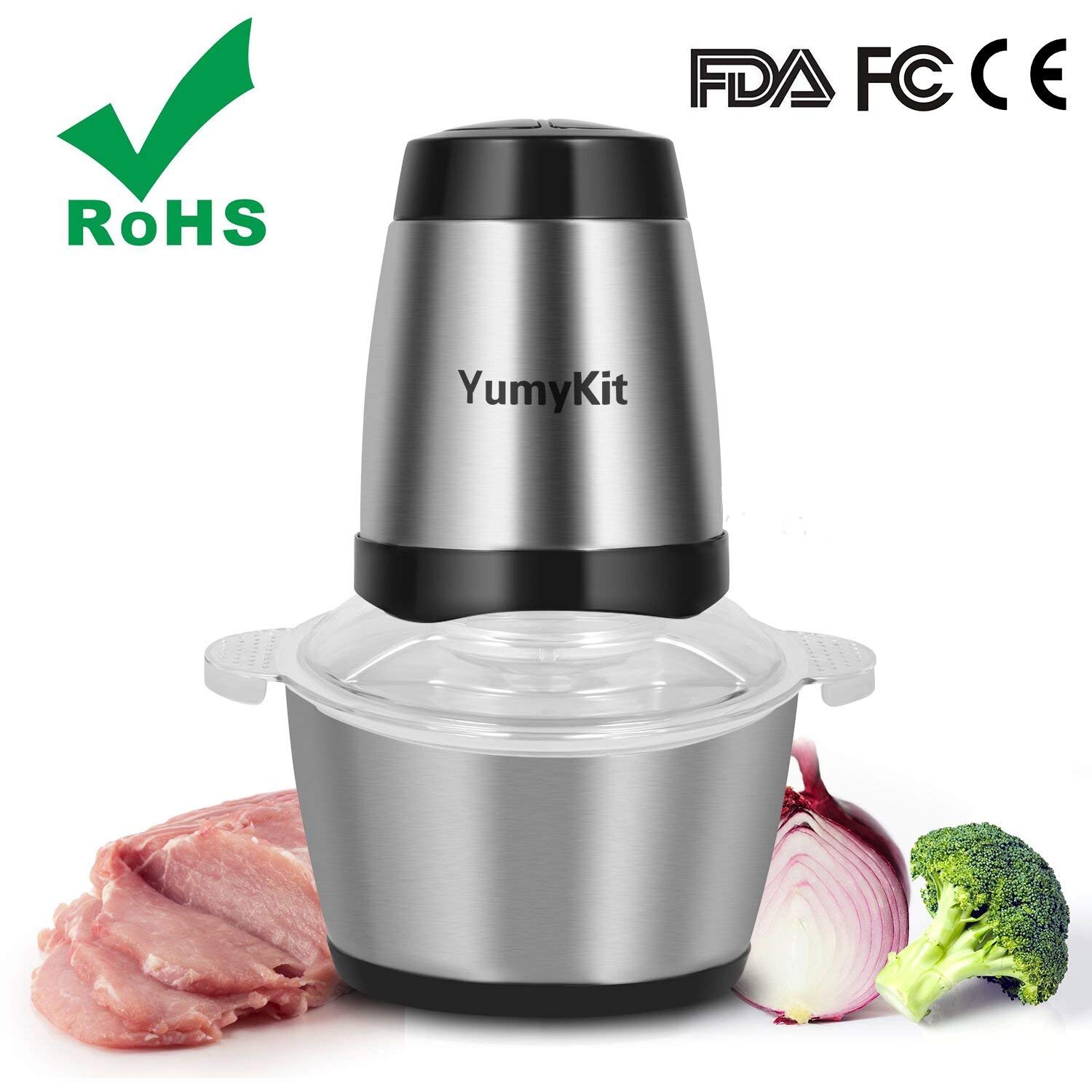 Electric Food Chopper, 2L 8Cup Vegetable Chopper Food Processor 4 Sharp Blades Grinder For Meat
