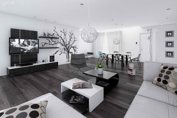 Ruang Tamu Modern Kontemporer Hitam Dan Putih Rancangan Desain White And Black Ruang Tamu Modern Kontemporer Hitam Dan Putih