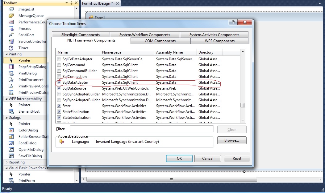 How can Create Dataset and Sql Data-Adapter using through Menu in ...