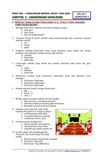 Download Soal Tematik Kelas 1 Semester 2 Tema 6 Subtema 3 - Lingkungan