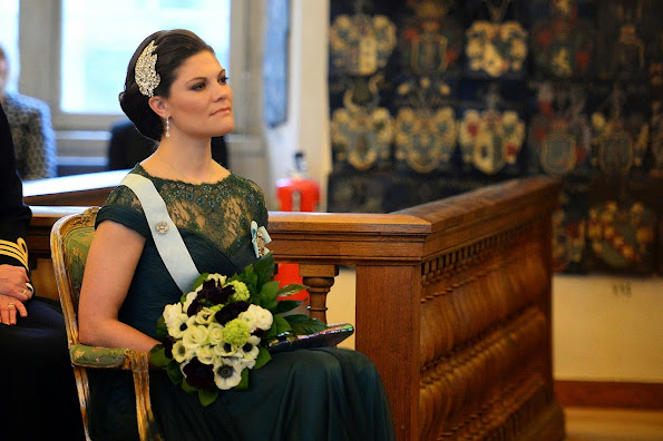 Crown Princess Victoria of Sweden attended the annual celebration of The Royal Swedish Academy of Letters, History and Antiquities at the The House of Nobility in Stockholm, 