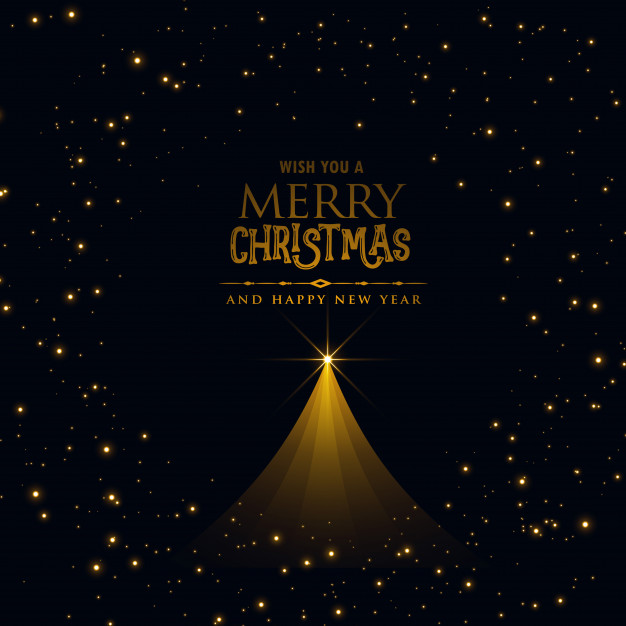 Black christmas poster design with glowing xmas tree Free Vector