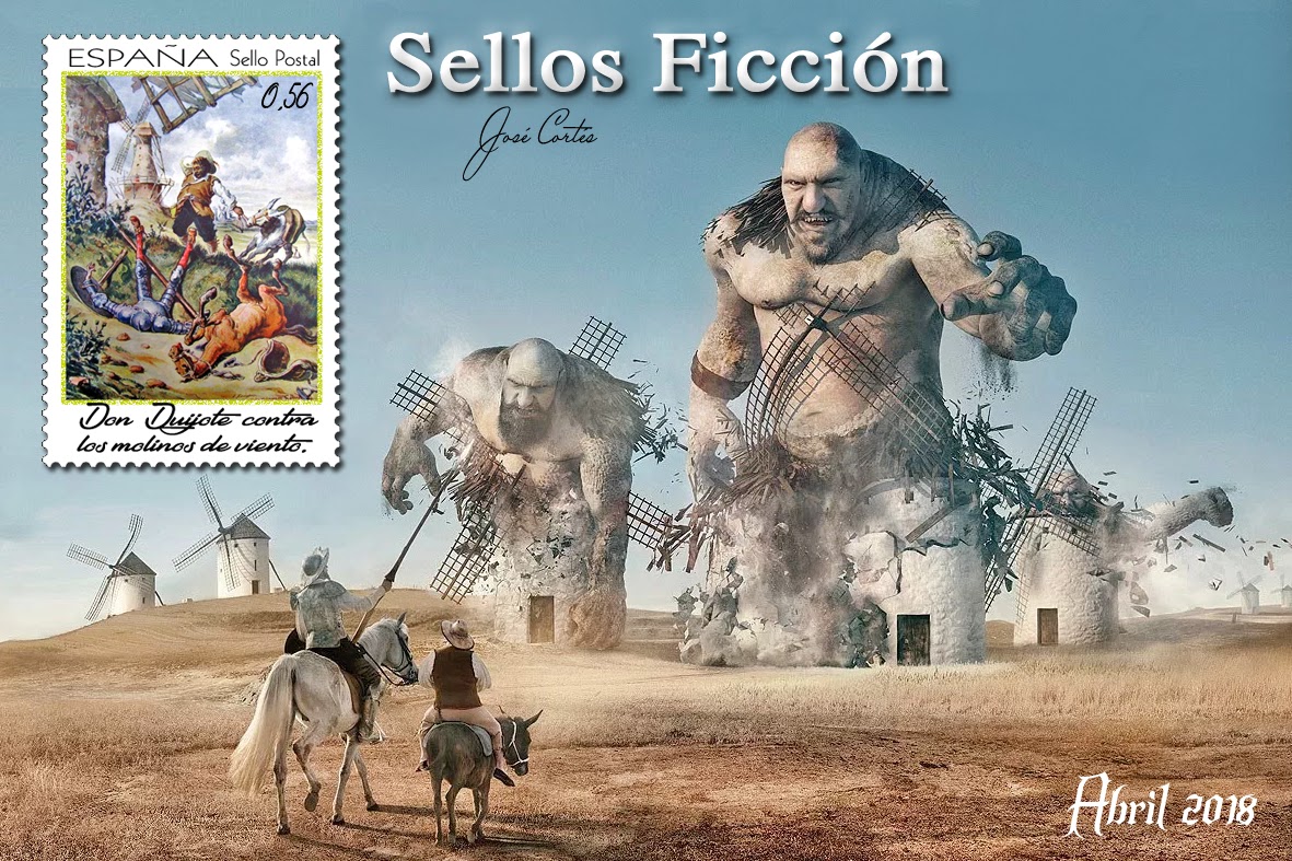 SELLOS FICCIÓN: Don Quijote y los molinos de viento.