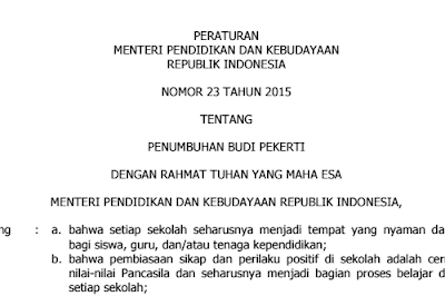Permendikbud RI Nomor 23 Tahun 2015 tentang Penumbuhan Budi Pekerti
