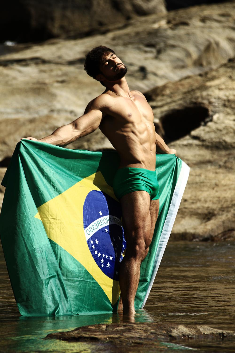 Junior Fernandes Shirtless with Brazilian Flag