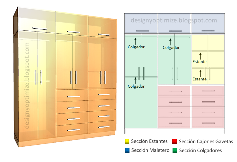 Diseño De Muebles Madera: Armario | Closet Con 8 Cajones de Gaveta