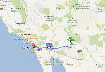 Our driving route from Phoenix to San Diego on I-8 Our driving route from Phoenix to San Diego on I-8