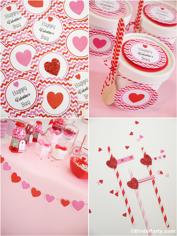 Valentine's Day Party Ideas: Sweet Heart Valentine's Day Desserts Table and Pink and Red Hearts Printables!!