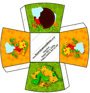 Fiesta de Dinosaurios: Cajas para Cumpleaños para Imprimir Gratis. Cajitas abiertas para poner caramelos, mazapanes o pastelitos.