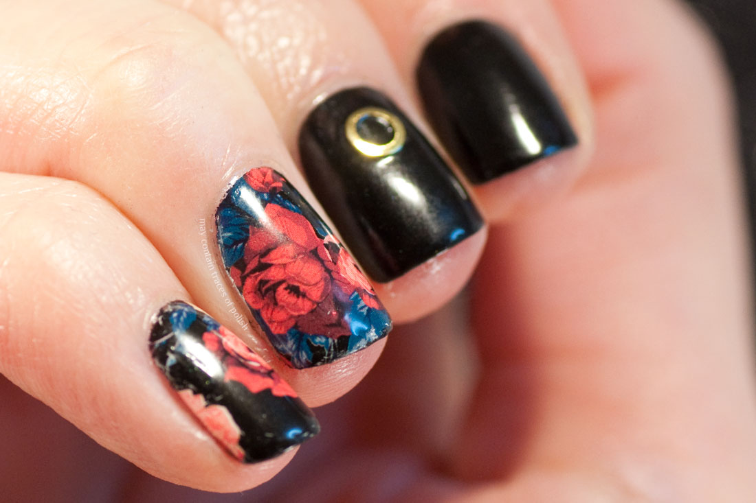 Black and Floral Skittlette Nail Art