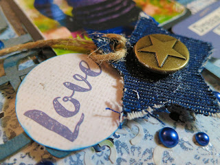 Scraps of Darkness scrapbook kits: blue school picture layout w/our Apr Blue Skies & Sunshine kit, by Kathy Mosher