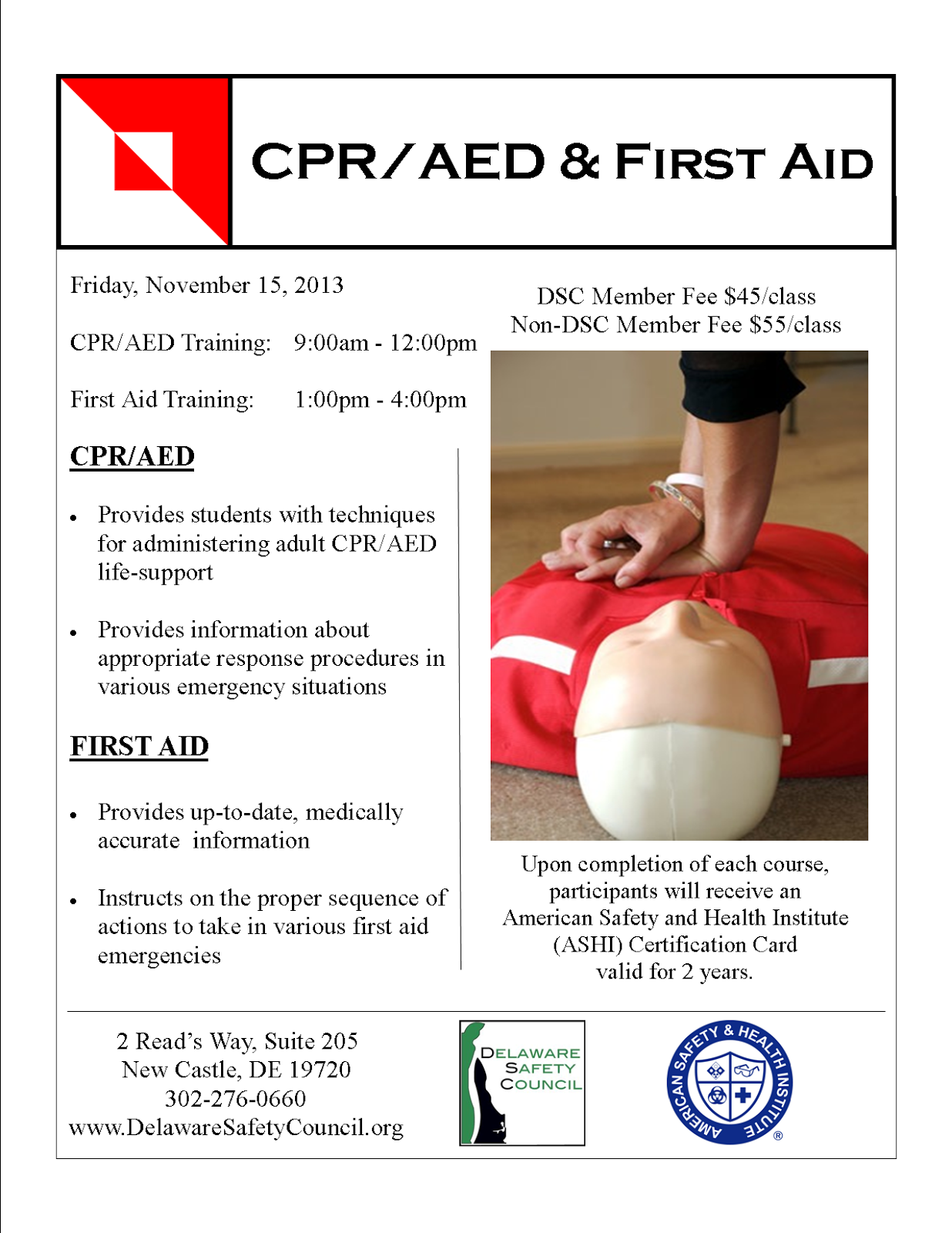 CPR/AED & First Aid Training ~ Delaware Safety Council