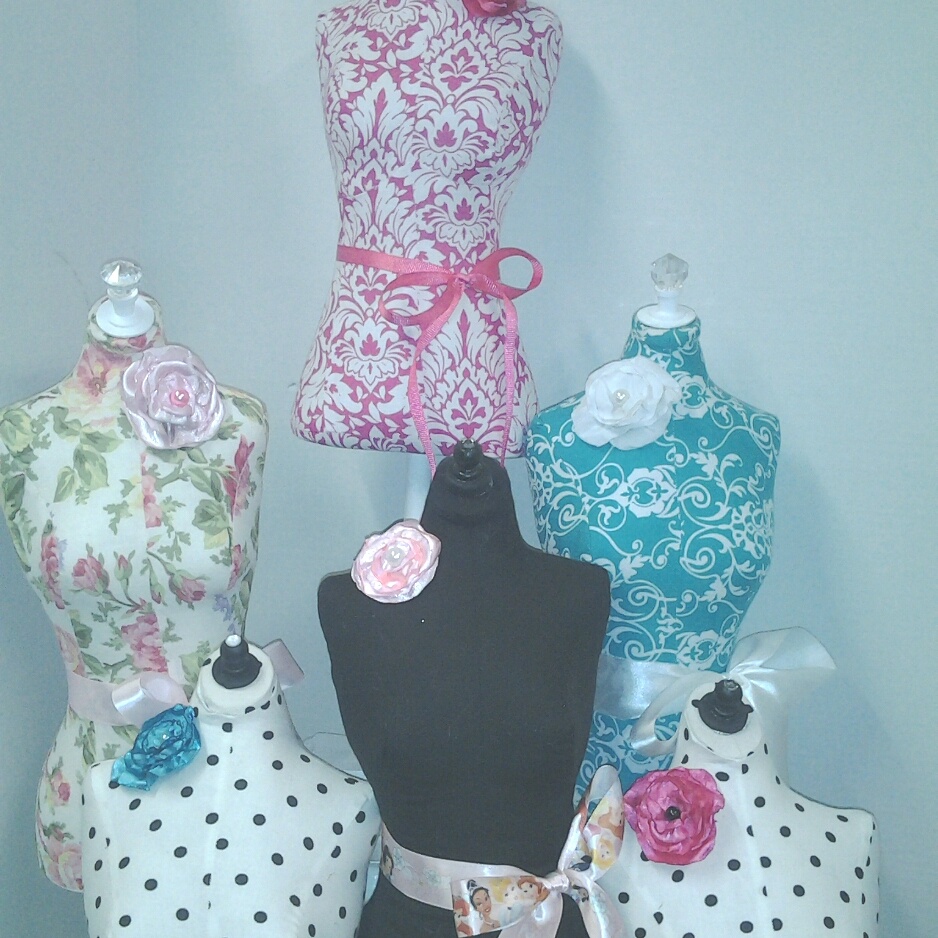 Decorative life size dress form designs boutique store front, craft