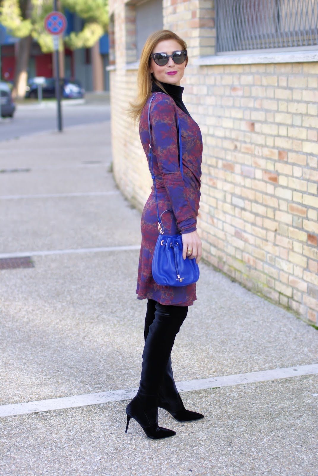 How to wear a wrap dress in winter, Avelina Smash! dress and Le Silla velvet over the knee boots on Fashion and Cookies fashion blog, fashion blogger style