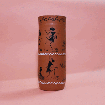 Warli painted flower vase