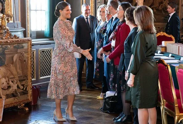 Crown Princess Victoria wore a floral print bow dress by byTiMo. Crown Princess Victoria wore by Timo printed dress