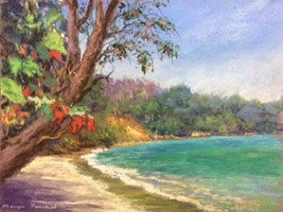 Original soft pastel painting of a seashore in Langkawi by Manju Panchal